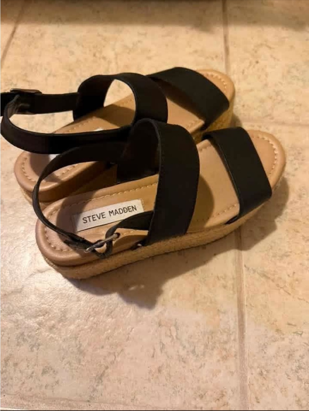 Steve Madden Black Strappy Espadrille Wedge Sandals